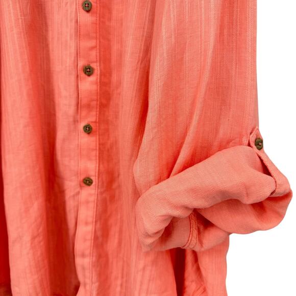 Caribbean Men’s 2X TALL Coral Orange Collarless Long Sleeve Button Up Shirt - Picture 5 of 8